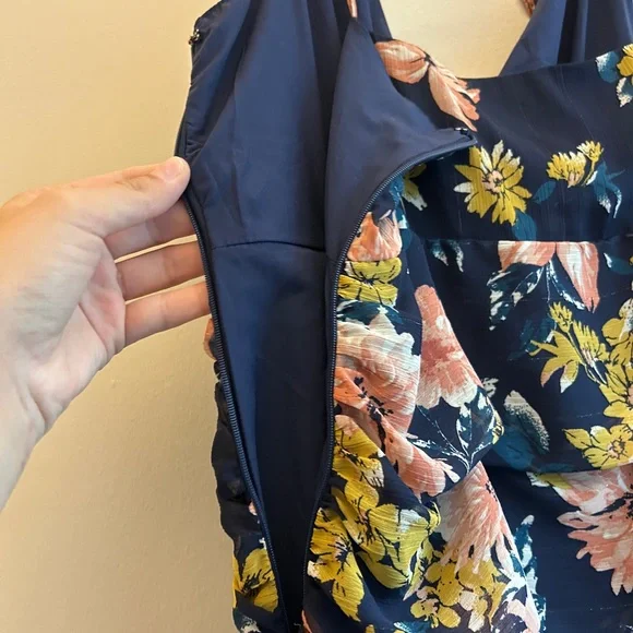 Lulu's Navy Floral Midi Dress with Pink & Yellow Blooms - Picture 8 of 8